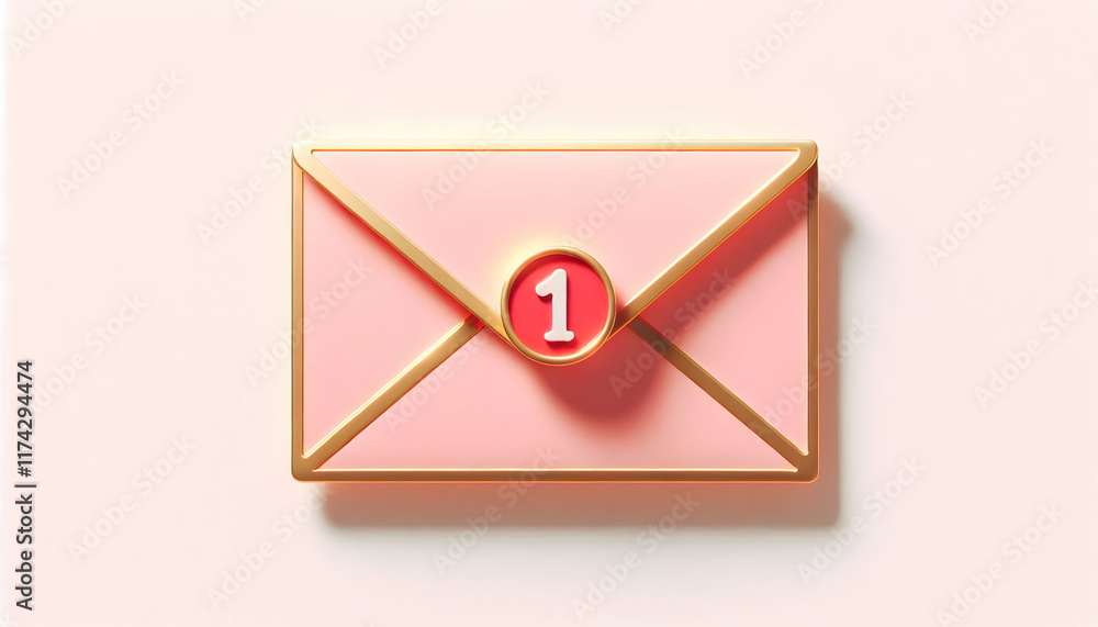 Pink A pastel pink envelope with a gold lining along the edges, featuring a red notification badge with a2 Pink A pastel pink envelope with a gold lining along the edges, featuring a red notification badge with a2