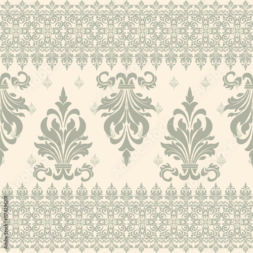 Vector damask seamless pattern with Ornamental Floral Motifs for Decor Design