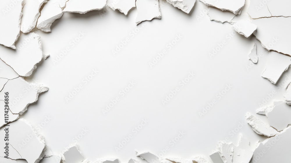Obraz premium Broken Wall Display with Cracked White Plaster Framing Empty Space for Your Creative Projects