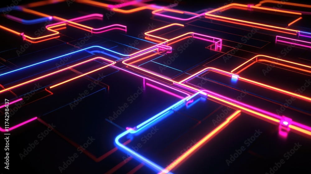 Vibrant Neon Abstract Lines on Dark Background for Digital Art Vibrant Neon Abstract Lines on Dark Background for Digital Art