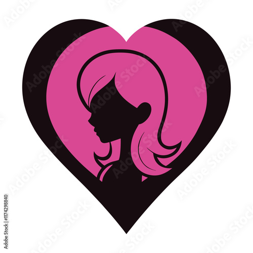 

A silhouette of a woman gracefully positioned inside a heart, symbolizing love, elegance, and mystery, with smooth curves and a minimalist artistic touch.