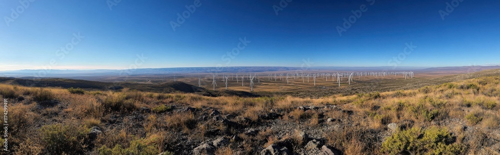 Wind energy production landscape of wind turbines renewable energy site vast open fields panoramic view sustainable future Wind energy production landscape of wind turbines renewable energy site vast open fields panoramic view sustainable future