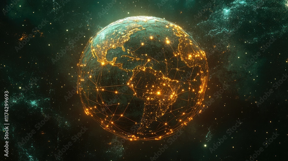 Obraz premium Glowing Earth in Space with Network Connections and Stars
