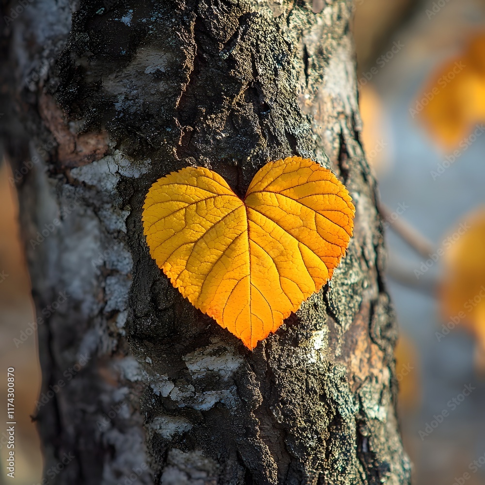 Heart Shaped Autumn Leaf on Tree Bark in Warm Fall Colors Heart Shaped Autumn Leaf on Tree Bark in Warm Fall Colors