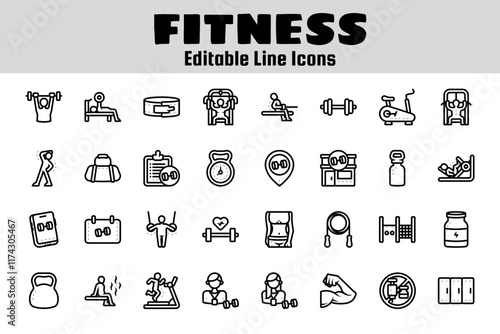 Fitness outline icon set