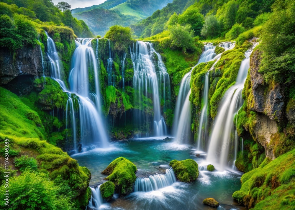 Majestic Waterfall Mountain Scenery, Breathtaking Nature Photography Majestic Waterfall Mountain Scenery, Breathtaking Nature Photography
