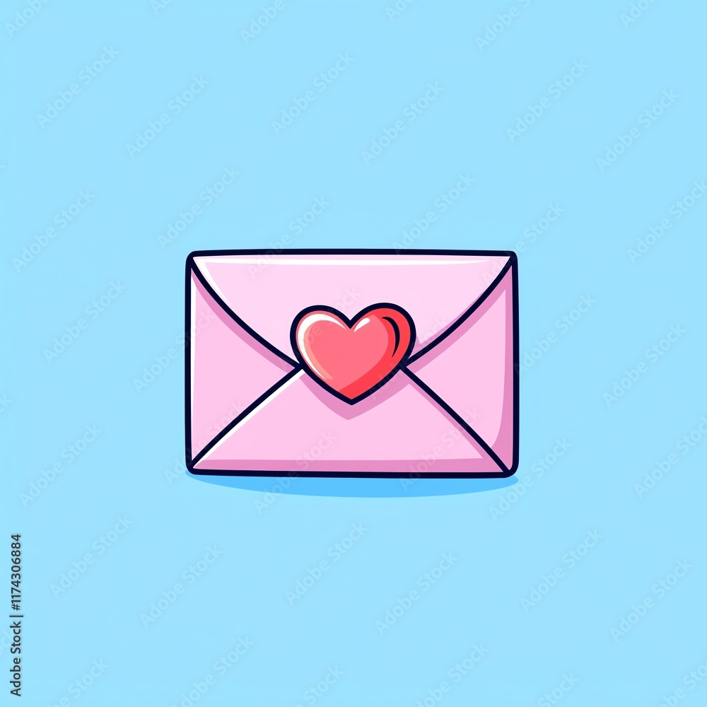 Colorful illustration of an envelope with a heart symbol on a blue background, ideal for love-themed designs. Colorful illustration of an envelope with a heart symbol on a blue background, ideal for love-themed designs.