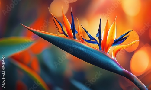 Close up of orange and blue bird of paradise flower photo