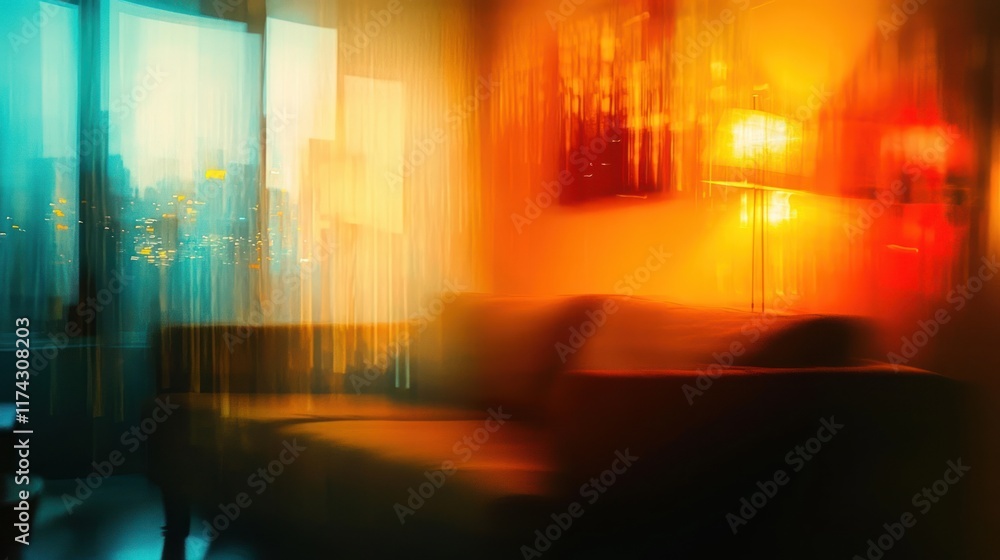 Naklejka premium Urban Night Lights: Abstract Cityscape Interior
