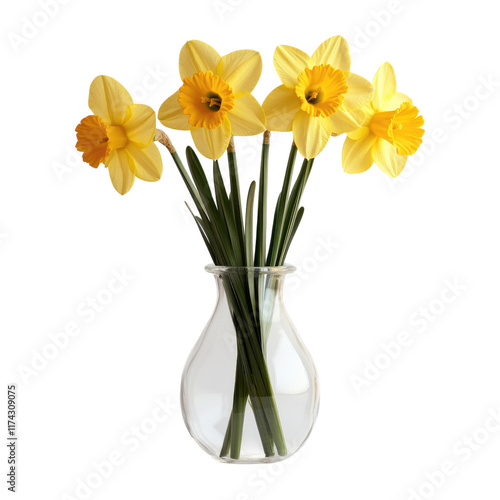 Wallpaper Mural Yellow daffodil bouquet in a clear glass vase isolated on white or transparent PNG Torontodigital.ca