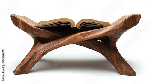 Elegant sculpted wood book stand. Ideal for displaying open books, religious texts, or art books. Adds a touch of sophistication to any space. photo