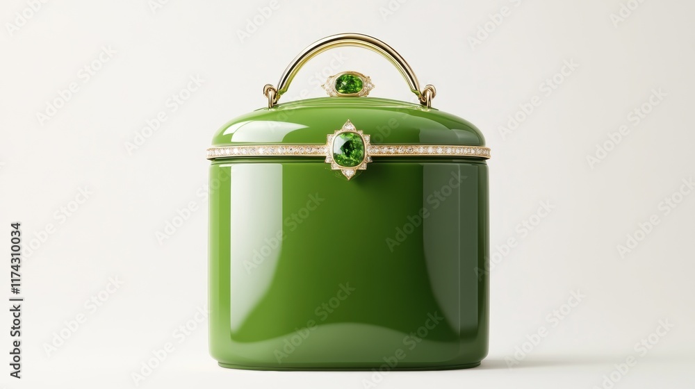 Elegant green jewelry box with gold accents and gemstone details for luxury decor Elegant green jewelry box with gold accents and gemstone details for luxury decor
