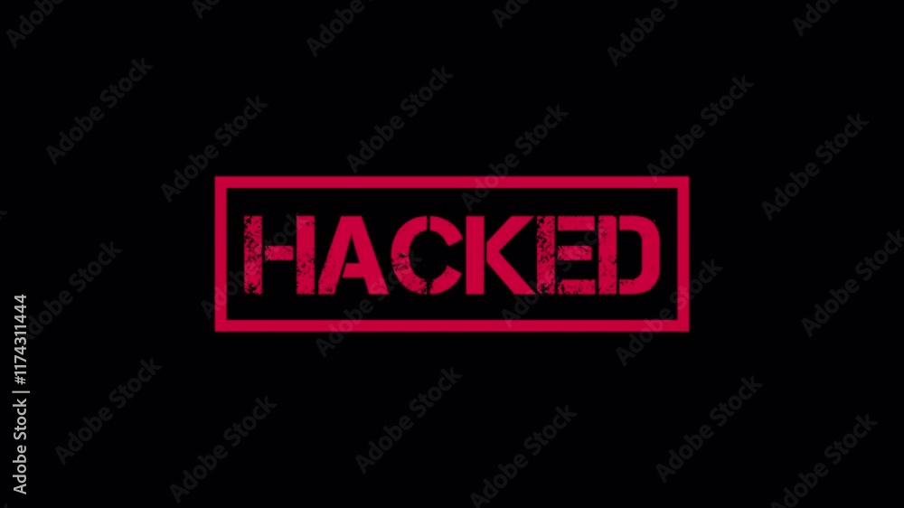Hacked red stamp animation on black background. Hacked red stamp animation on black background.