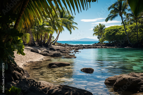 This hidden retreat embodies lush vegetation clear waters and a harmonious blend of land and sea creating a paradise-like oasis nestled within a tropical island photo