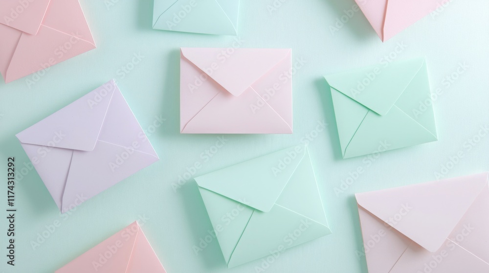 Soft Pastel Envelopes on a Light Background Soft Pastel Envelopes on a Light Background