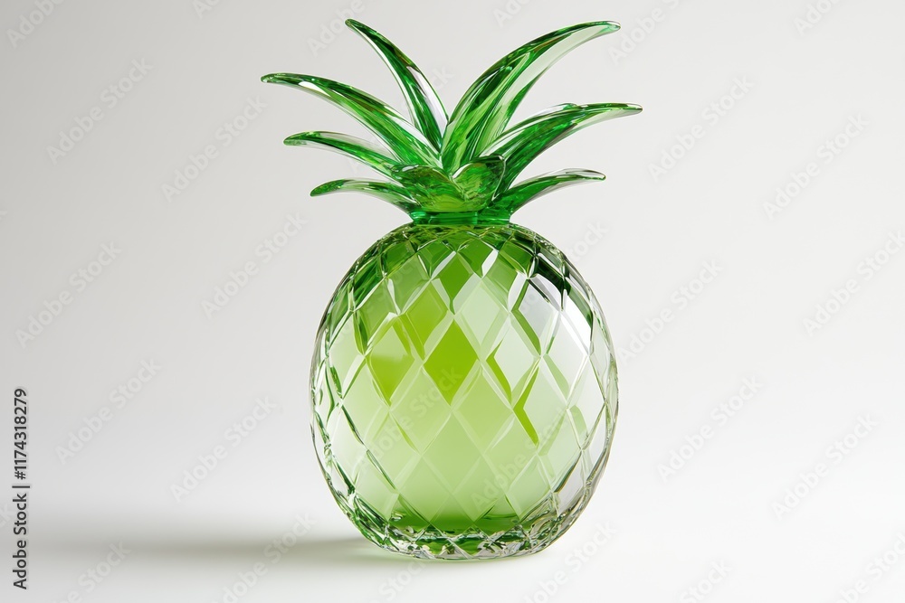 Elegant green glass pineapple sculpture with geometric design Elegant green glass pineapple sculpture with geometric design