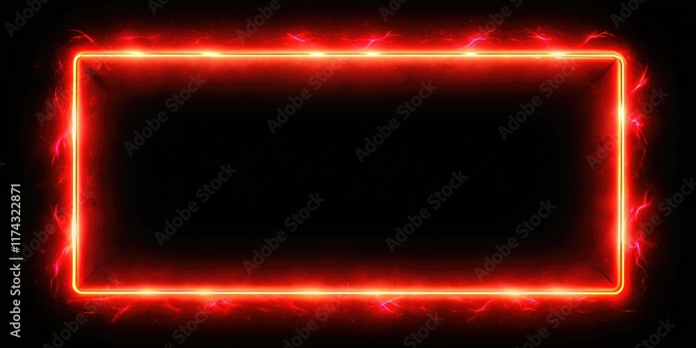 Fototapeta premium Neon Red Rectangular Loop Border Double Exposure