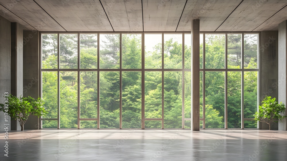 An empty room with expansive windows provides a serene and spacious environment, offering abundant natural light and a sense of openness An empty room with expansive windows provides a serene and spacious environment, offering abundant natural light and a sense of openness