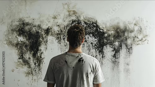 black mold on the white wall in bath