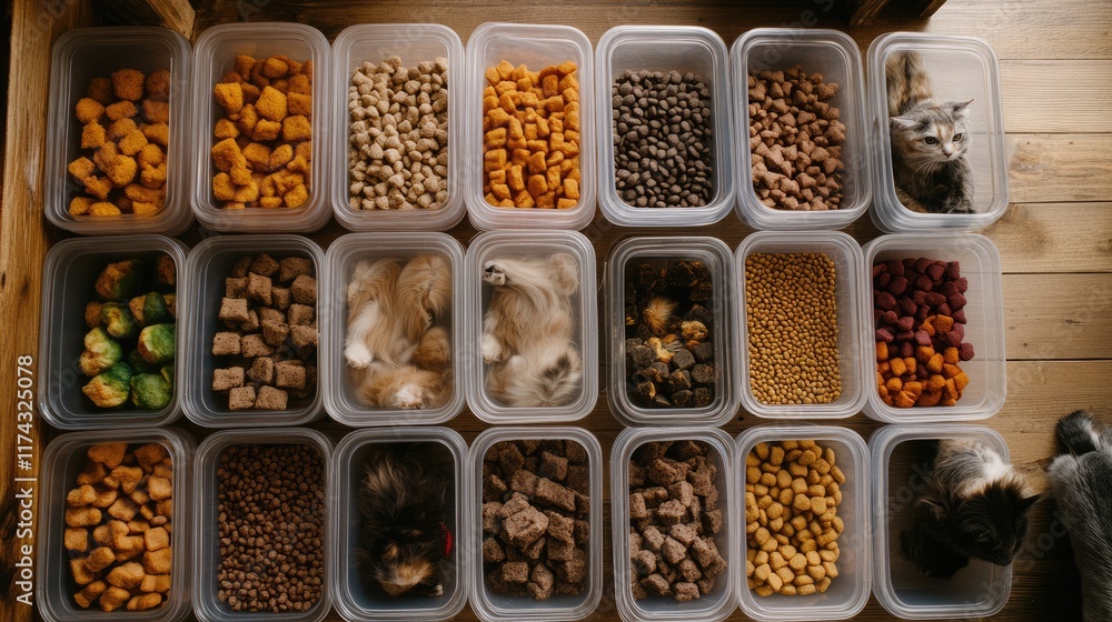 custom made wallpaper toronto digitalA tidy scene of storage containers, each filled with portioned cat food, labeled and organized