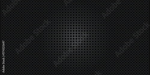 Panorama of Black leather texture and background.Black metal texture steel background. Perforated sheet metal.