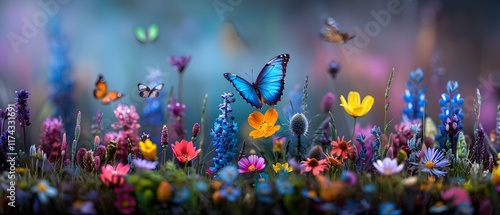 Wallpaper Mural Colorful Butterfly Garden with Vibrant Flowers and Soft Focus Background in Nature's Paradise Torontodigital.ca