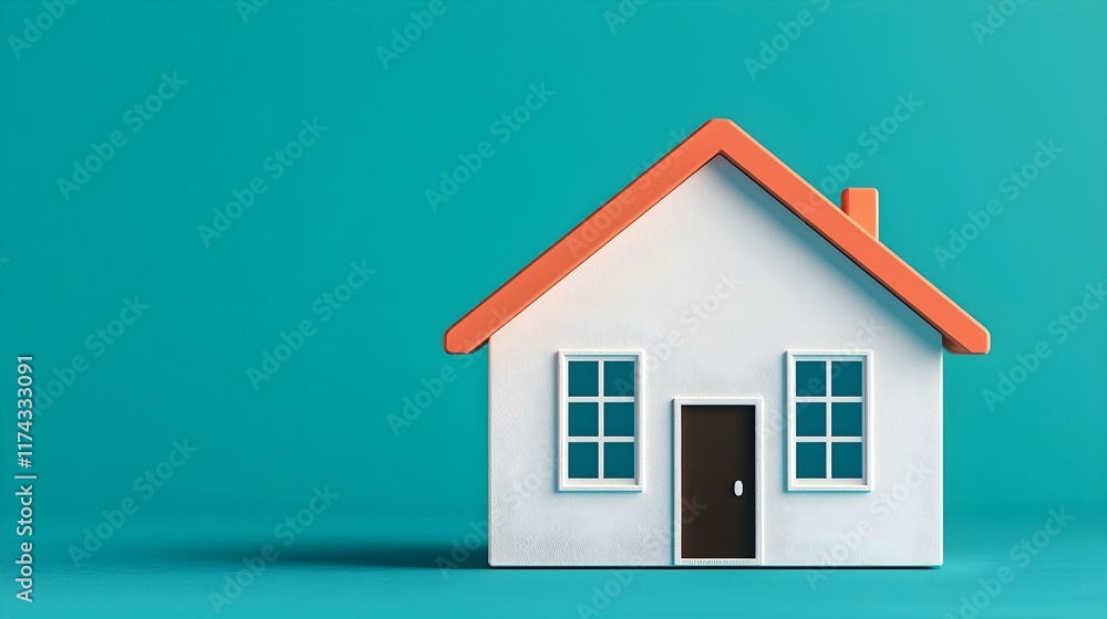 Simple Model House on a Vibrant Teal Background Ideal for Real Estate or Home Design Concepts Simple Model House on a Vibrant Teal Background Ideal for Real Estate or Home Design Concepts