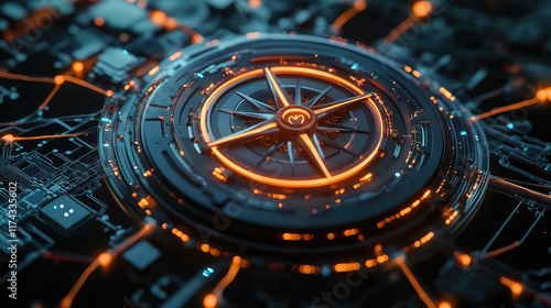 Wallpaper Mural A glowing ethical compass symbolizing the moral direction of AI systems, with interconnected pathways of data points and ample space for copy. Torontodigital.ca