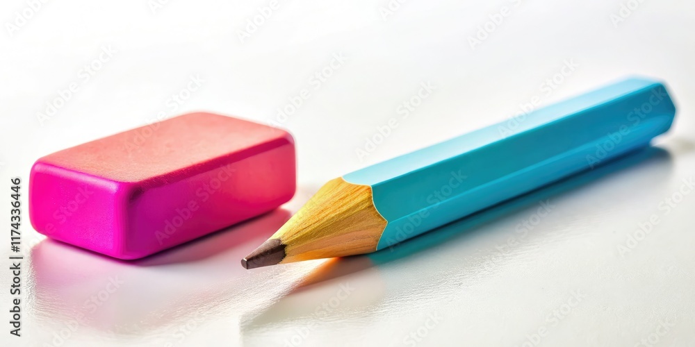 Fototapeta premium Pencil Eraser White Background High Depth of Field Photography