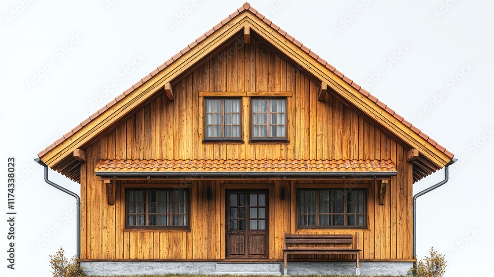 A Charming Wooden Chalet Home Against a White Sky A Charming Wooden Chalet Home Against a White Sky