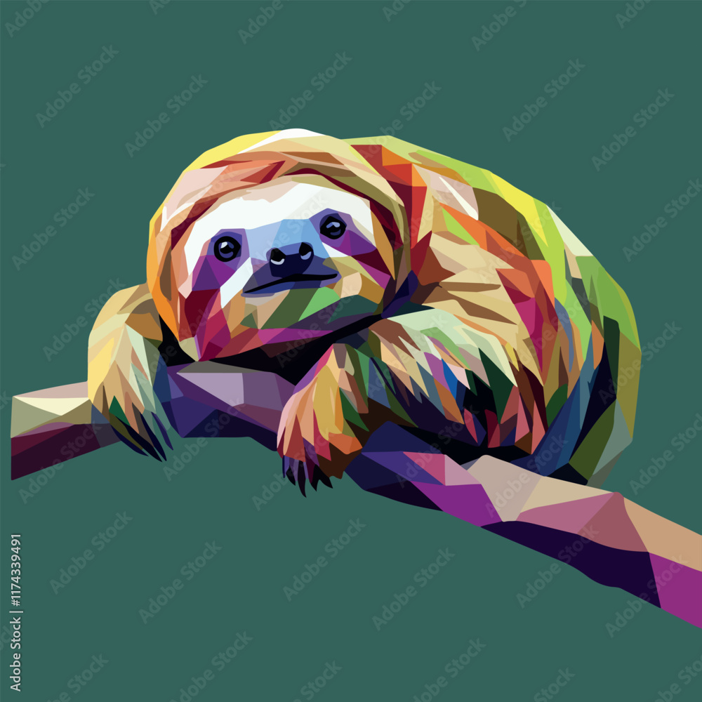Fototapeta premium Colorful Low Poly Sloth Vector illustration