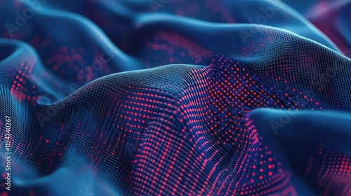 A smart textile pattern representing AI technology, with glowing data streams and digital nodes woven into the fabric, space for copy. photo