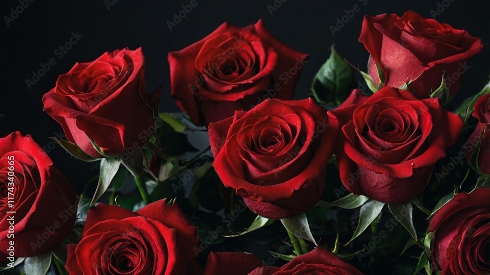 Obraz premium closeup shot of bouquet of red roses, valentine day, love background, ai generated