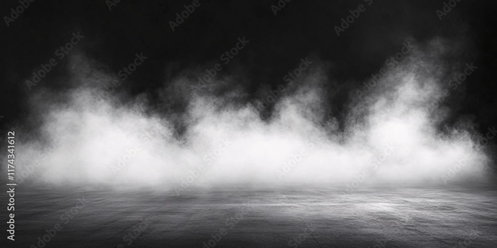 Fototapeta premium Dramatic black and white image of thick fog or smoke over a dark ground.