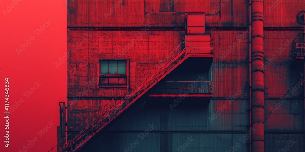 Modern red architectural facade with clean geometric lines Modern red architectural facade with clean geometric lines