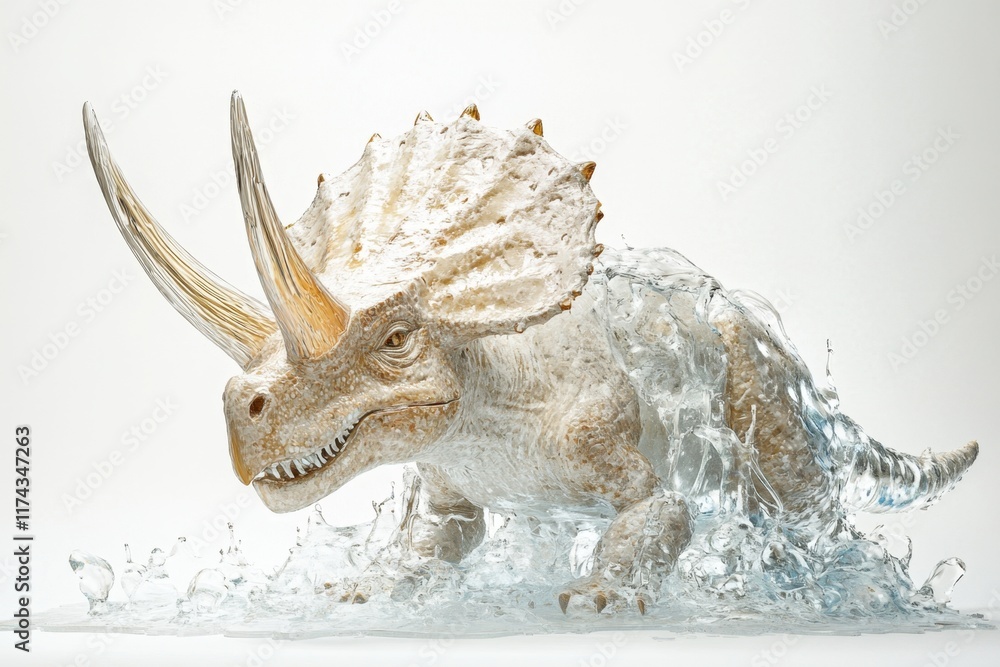 A dinosaur is in the water, with its head sticking out of the water A dinosaur is in the water, with its head sticking out of the water