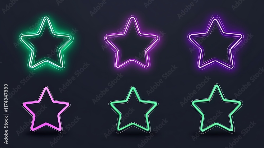 Neon Glowing Stars In Green And Purple Hues Neon Glowing Stars In Green And Purple Hues