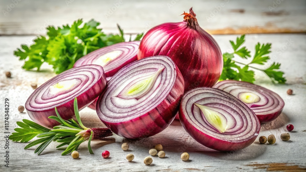 Red Onion Rings & Whole Onion with Herbs - Gourmet Food Photography Red Onion Rings & Whole Onion with Herbs - Gourmet Food Photography
