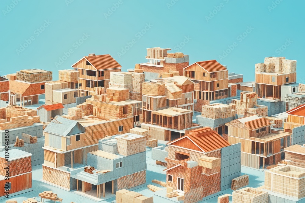 A model of a neighborhood with houses under construction A model of a neighborhood with houses under construction