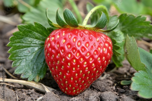 Closeup of a ripe strawberry with detailed texture photo