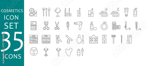 cosmetics icon set, sign, symbol beauty product tools, skincare vector 
