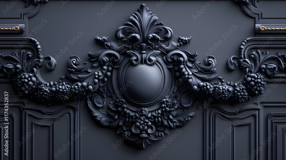 Obraz premium Dark gray ornate panel with rococo design.