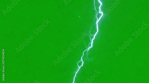 Electric Bolt Green Screen:  A vibrant, high-resolution image of a lightning bolt on a chroma key green screen, perfect for compositing and visual effects.