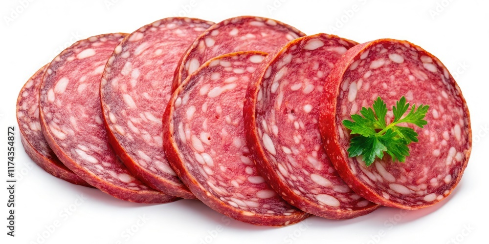 Salami Slices Closeup - Macro Photography - White Background