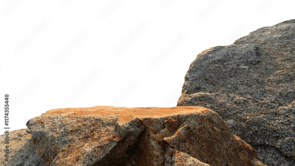 Brown rock stone isolated white background, Cliff edge beige formation well stand display product, cosmetics, Clipping path Brown rock stone isolated white background, Cliff edge beige formation well stand display product, cosmetics, Clipping path