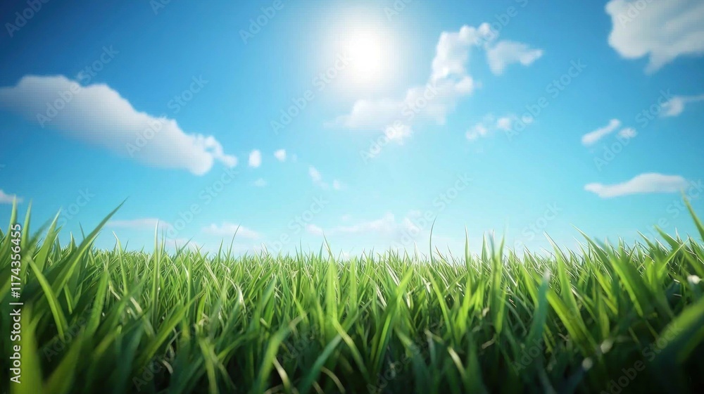 A bright sky over a lush green grass field. A bright sky over a lush green grass field.