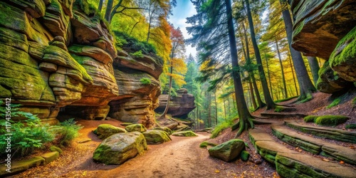 Serene Hocking Hills Trail, Deep Focus Rocks
