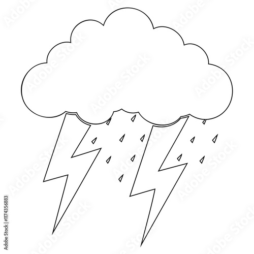 Black Thunderstorm Outline or line art vector Illustration Minimalist Flat Vector Design