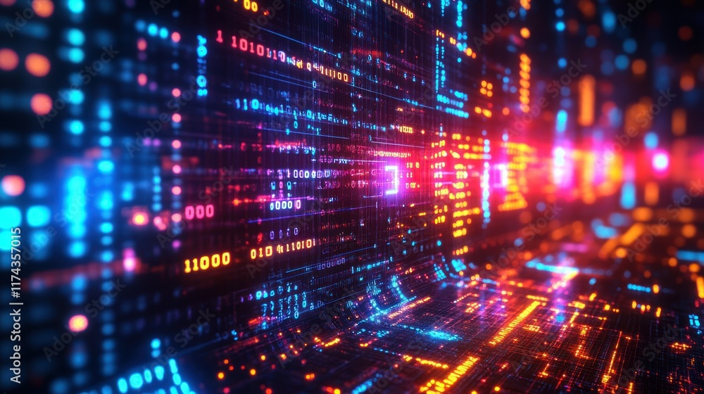Abstract digital data stream with glowing lines and numbers in a futuristic, cyberpunk style. Abstract digital data stream with glowing lines and numbers in a futuristic, cyberpunk style.