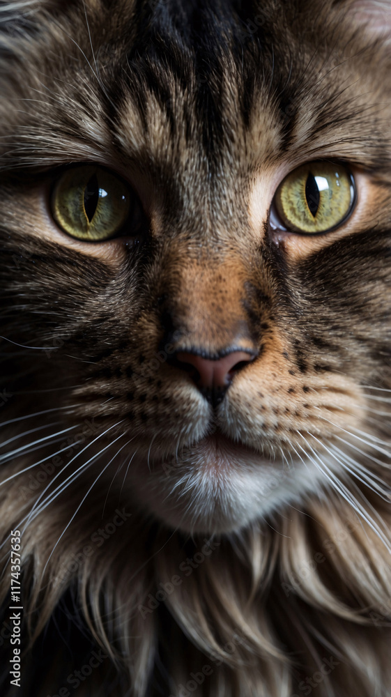 Enchanting Norwegian Forest Cat with Soft Fluffy Long Fur Posed Against Bold Black Backdrop Enchanting Norwegian Forest Cat with Soft Fluffy Long Fur Posed Against Bold Black Backdrop